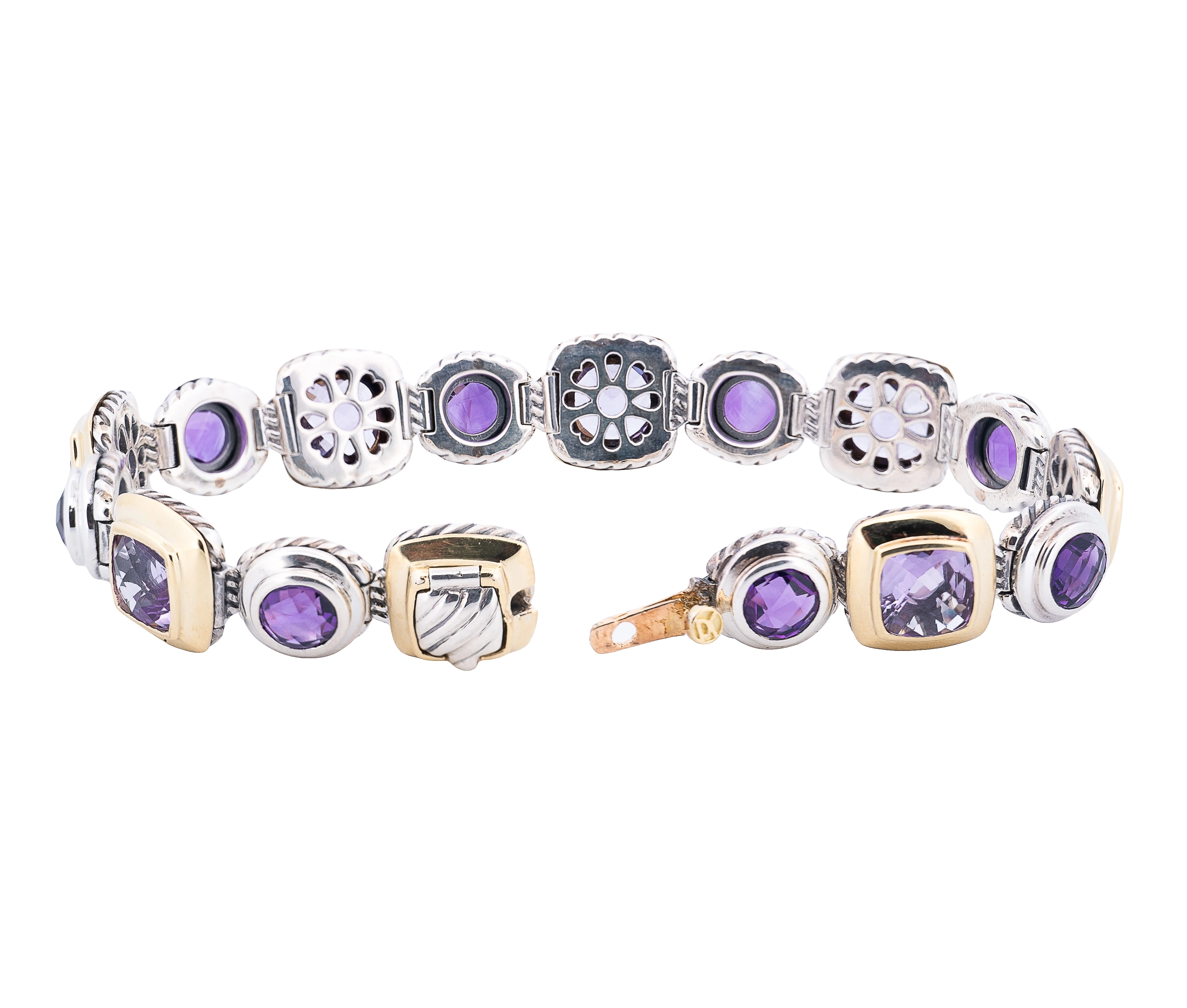 David Yurman Renaissance Amethyst Bracelet in Sterling Silver & 18K Yellow Gold - Image 3