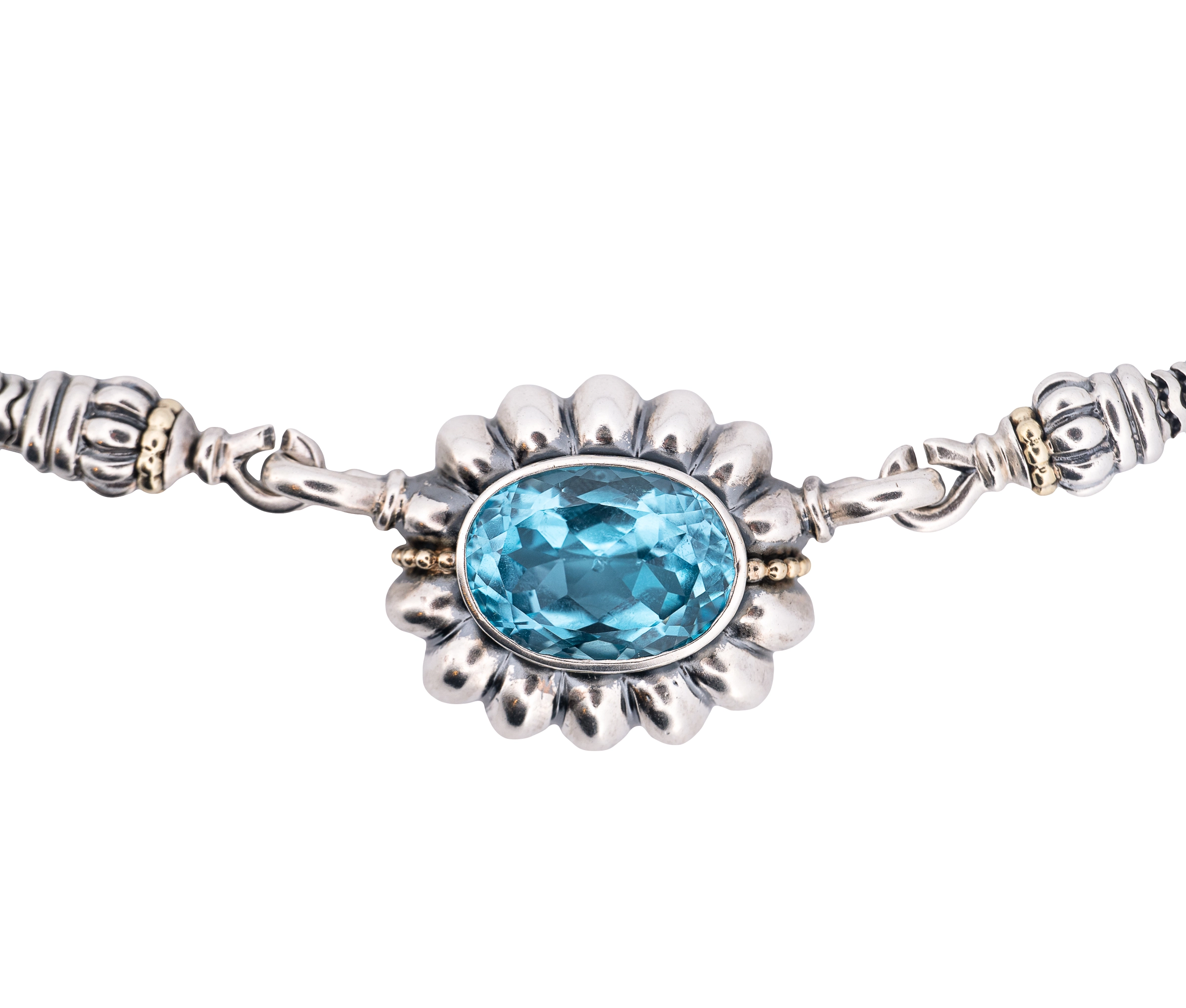 Lagos Caviar Sterling Silver and 18K Yellow Gold Blue Topaz Necklace - Image 2