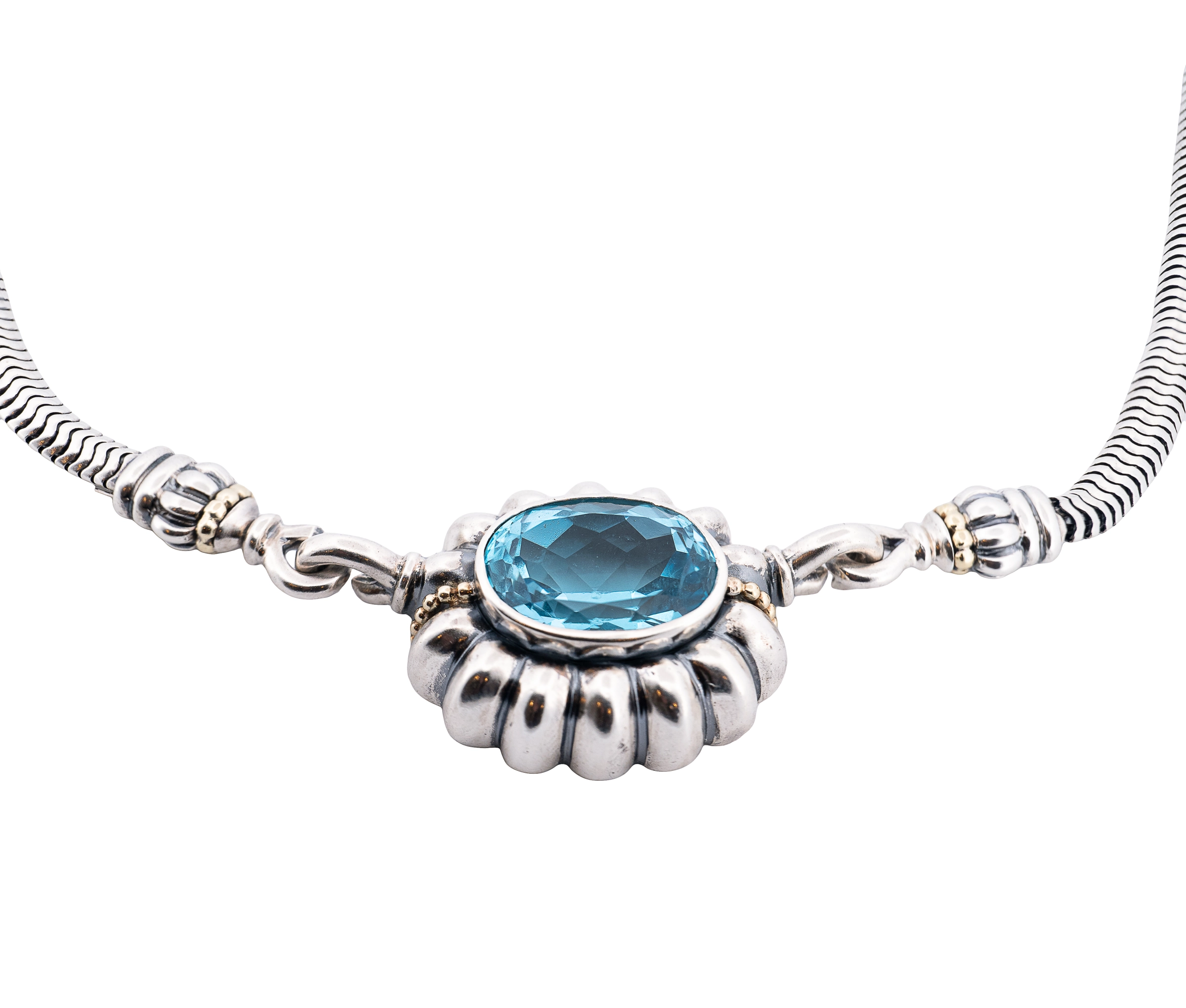 Lagos Caviar Sterling Silver and 18K Yellow Gold Blue Topaz Necklace - Image 5