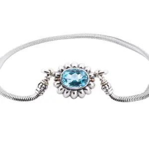 Lagos Caviar Sterling Silver and 18K Yellow Gold Blue Topaz Necklace