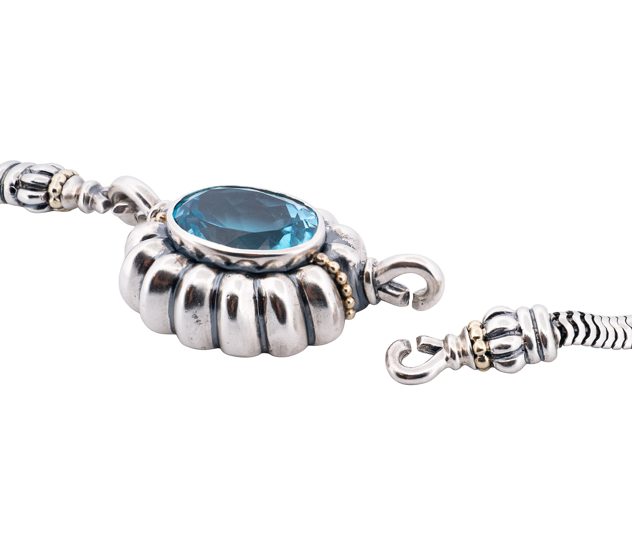 Lagos Caviar Sterling Silver and 18K Yellow Gold Blue Topaz Necklace - Image 3