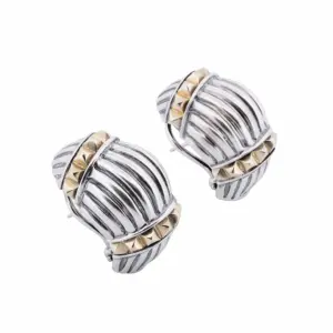 Lagos Caviar Sterling Silver and 18K Yellow Gold Large Leverback Earrings