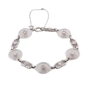 14K White Gold Antique Diamond & Rock Crystal Bracelet