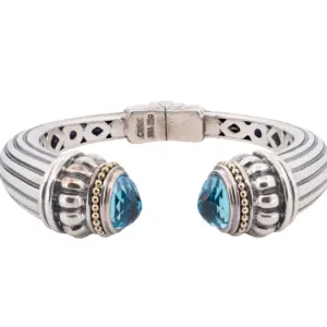 Lagos Caviar Sterling Silver and 18K Yellow Gold Blue Topaz Cuff