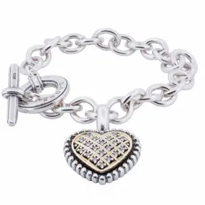 Lagos Sterling and 18K Yellow Gold Diamond Heart Bracelet