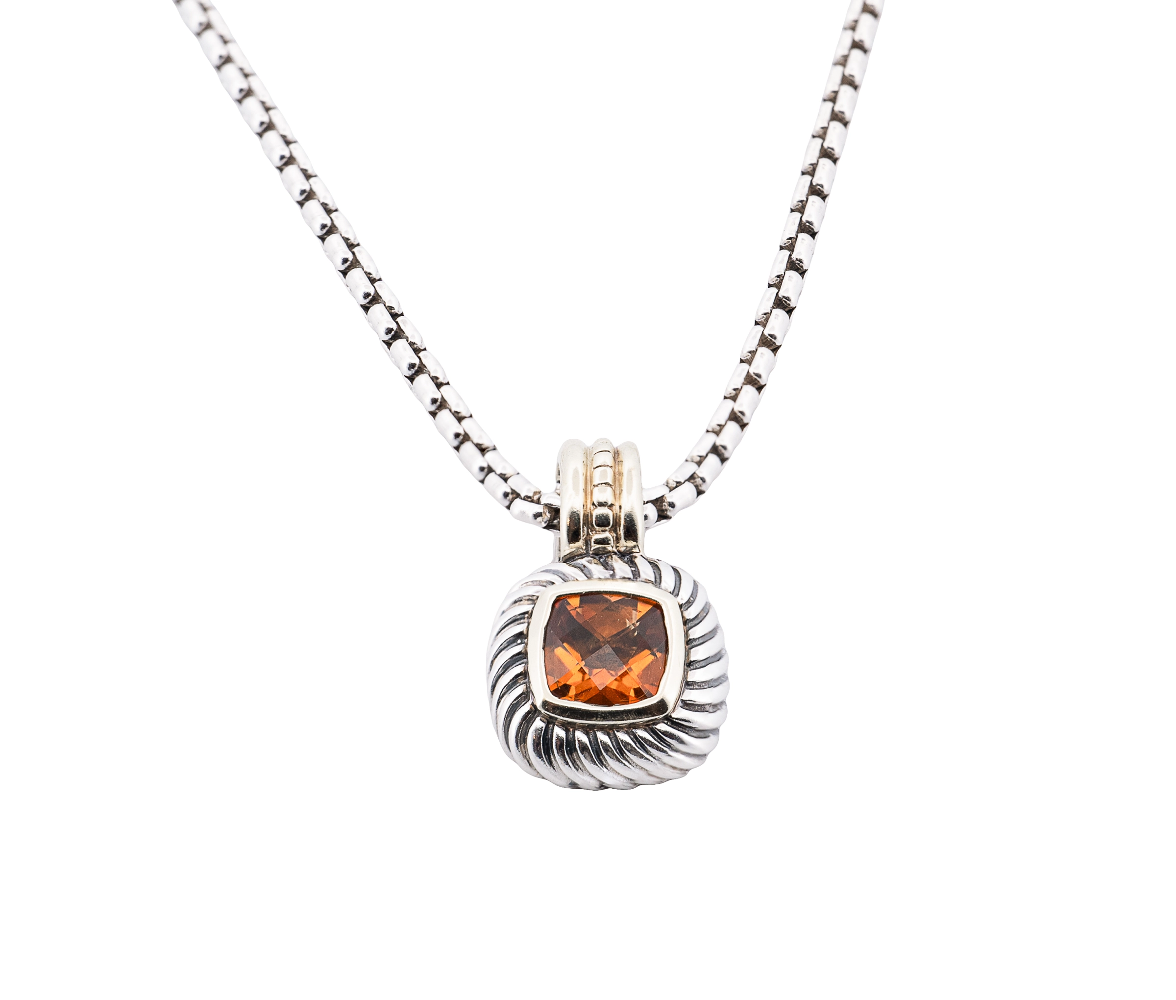 David Yurman Albion Sterling Silver and 14K Yellow Gold Citrine Necklace 7mm - Image 4