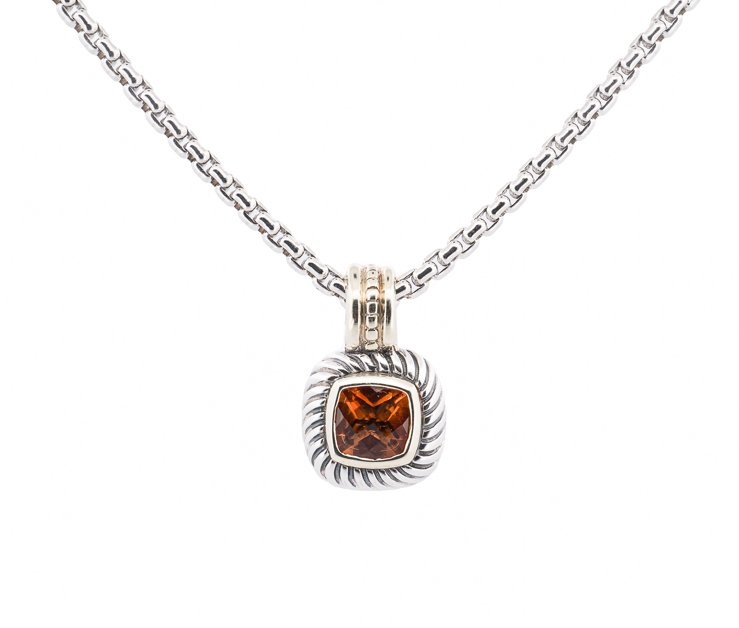 David Yurman Albion Sterling Silver and 14K Yellow Gold Citrine Necklace 7mm