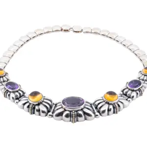Lagos Caviar Sterling & 18K Yellow Gold Amethyst & Citrine Necklace