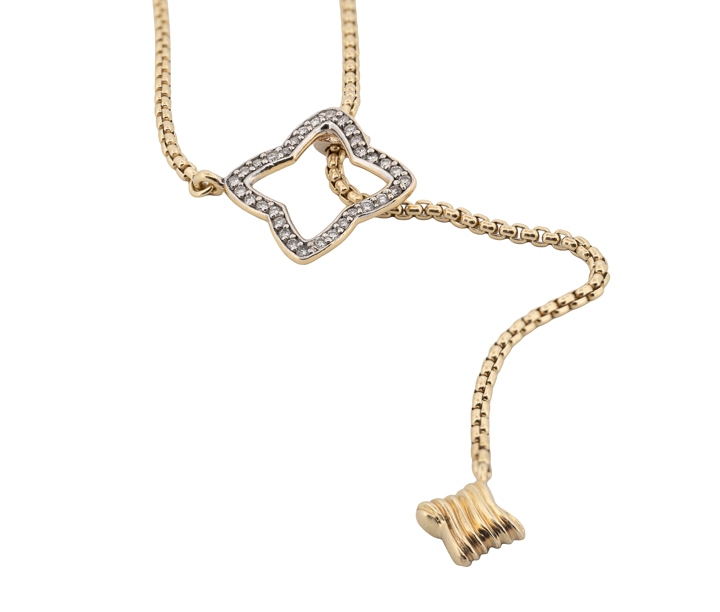 David Yurman 18K Yellow Gold Quatrefoil Diamond Lariat Necklace - Image 3