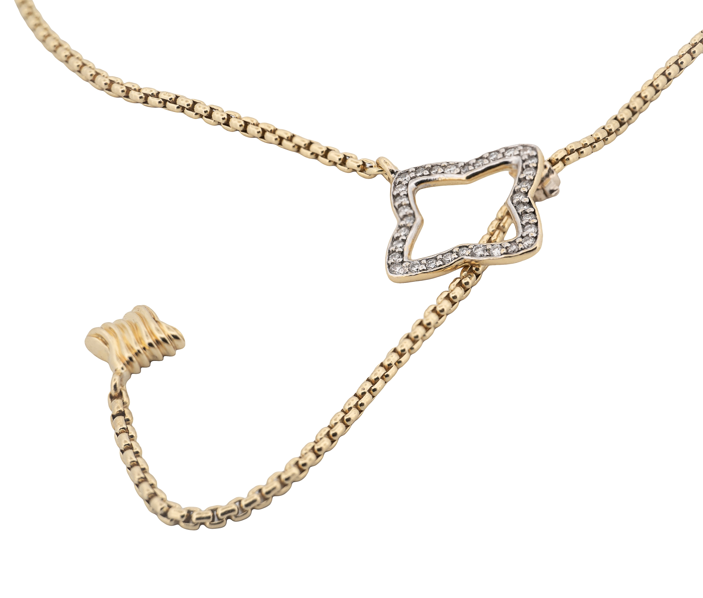 David Yurman 18K Yellow Gold Quatrefoil Diamond Lariat Necklace - Image 4