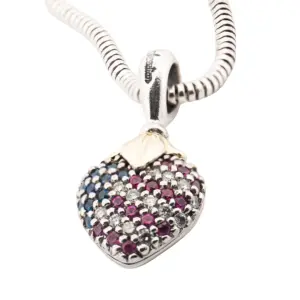 Lagos Caviar Sterling & 18K YG Arcadian Gemmed American Flag Heart Necklace