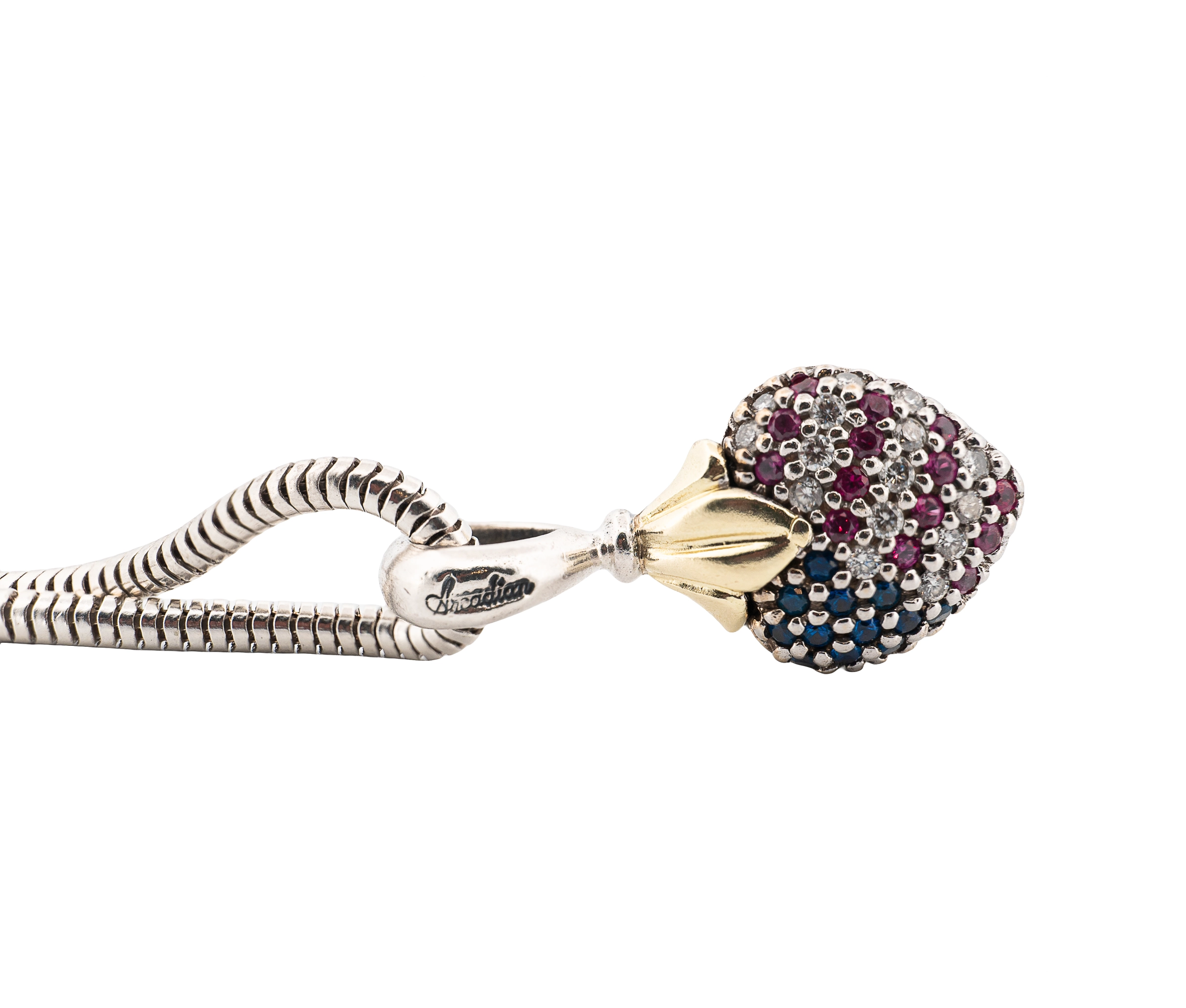 Lagos Caviar Sterling & 18K YG Arcadian Gemmed American Flag Heart Necklace - Image 2