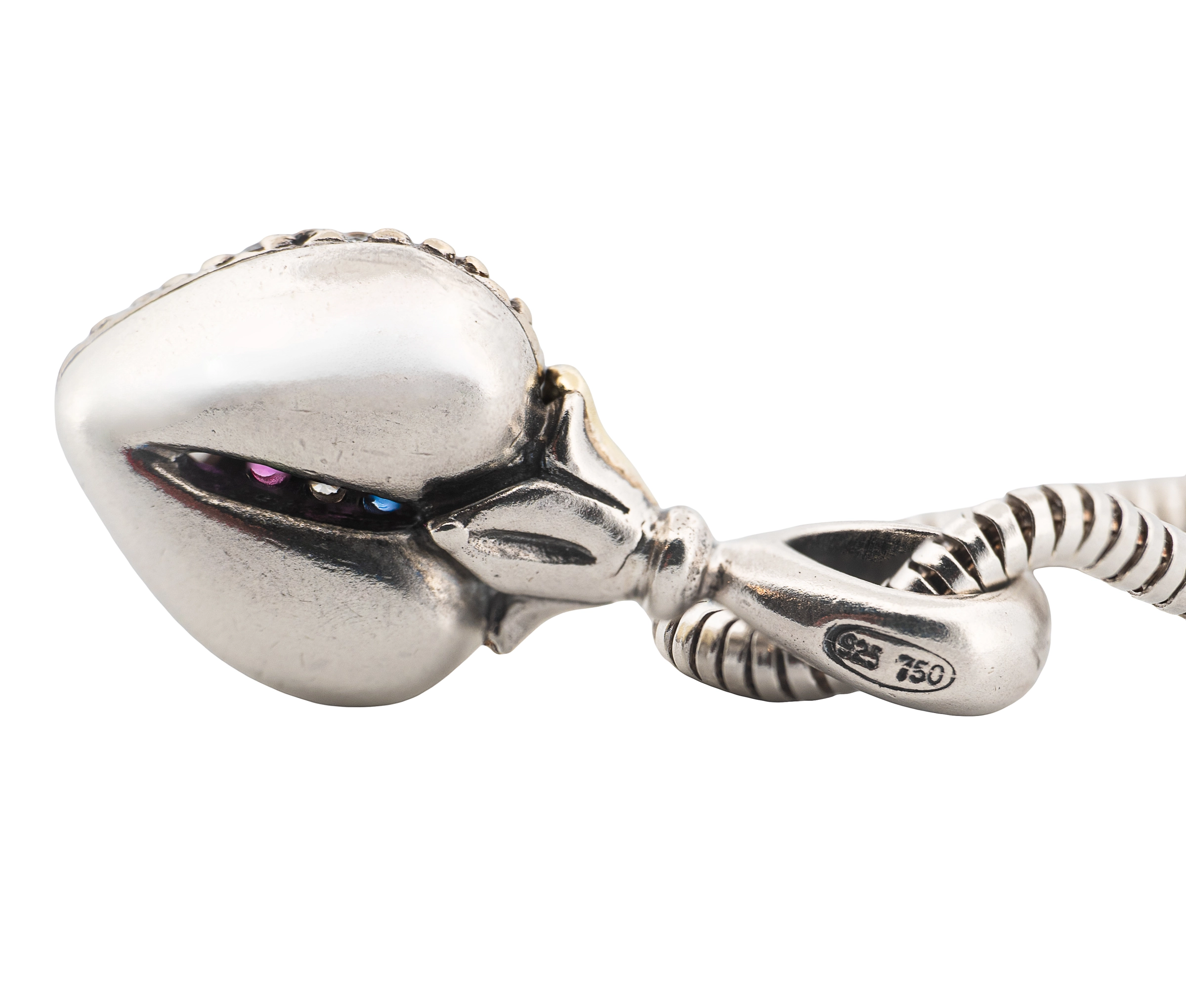 Lagos Caviar Sterling & 18K YG Arcadian Gemmed American Flag Heart Necklace - Image 3