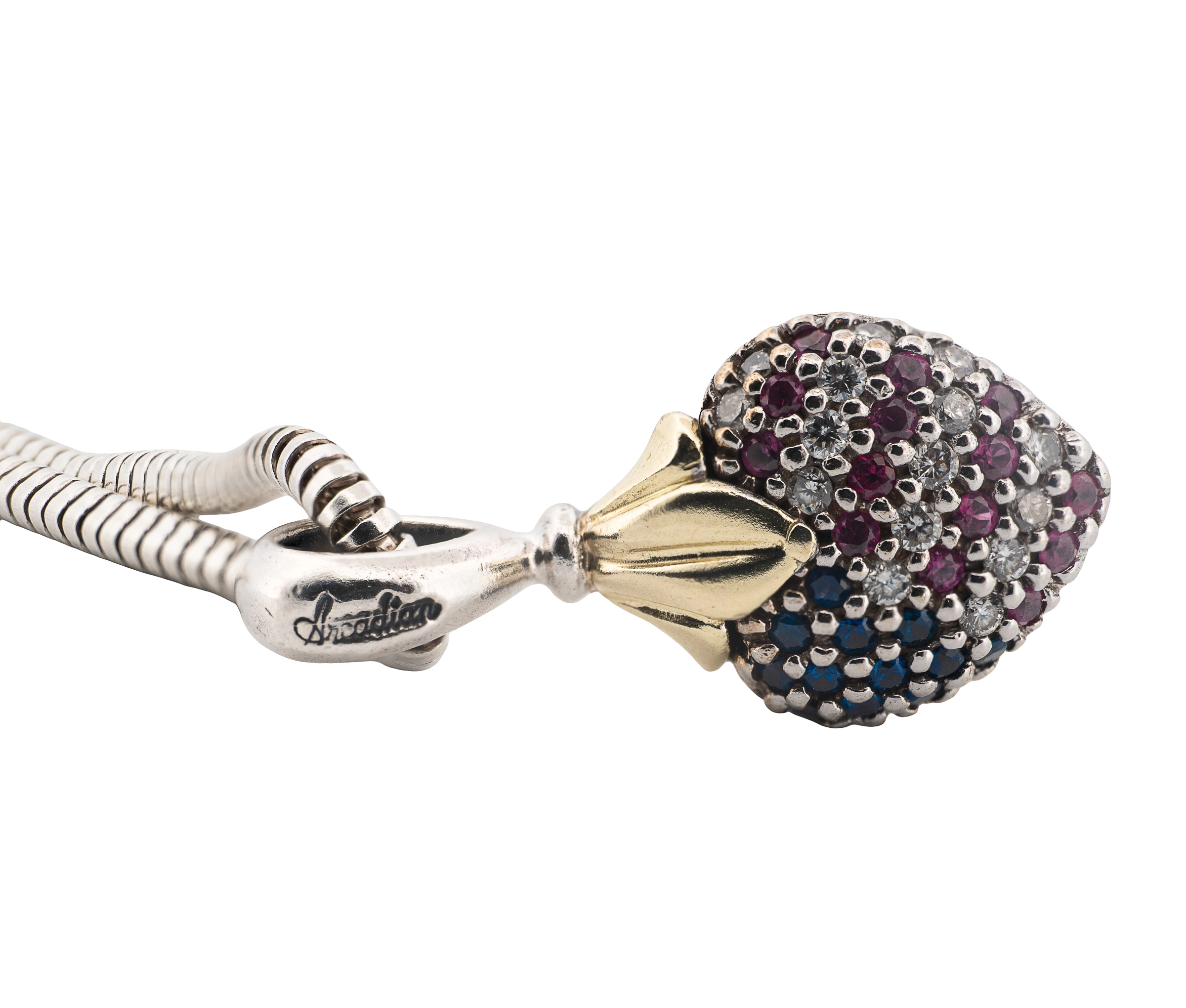 Lagos Caviar Sterling & 18K YG Arcadian Gemmed American Flag Heart Necklace - Image 4