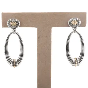 Lagos Caviar Sterling Silver and 18K Yellow Gold Drop Earrings