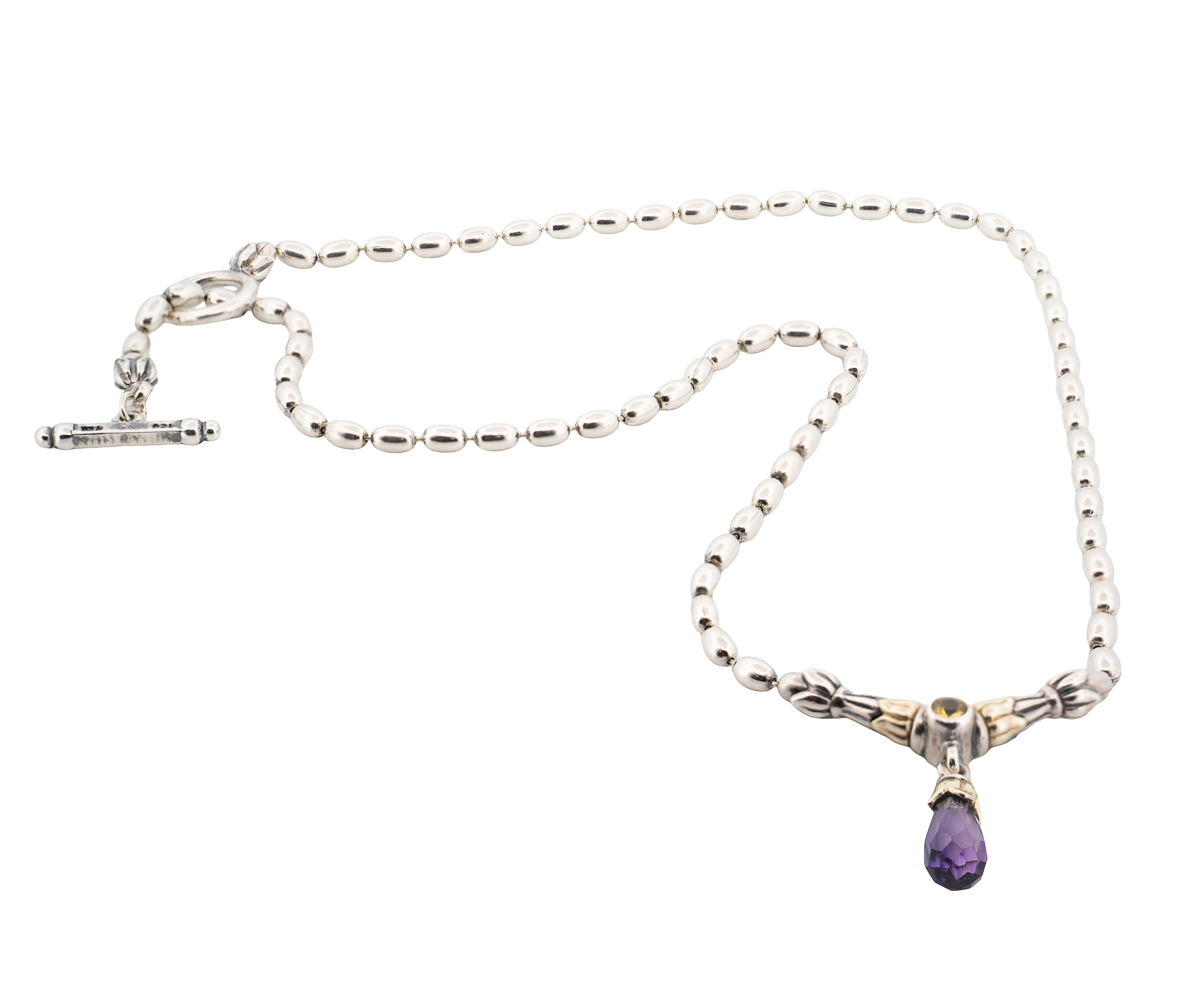Lagos Caviar Sterling Silver and 18K Yellow Gold Citrine and Amethyst Necklace - Image 2