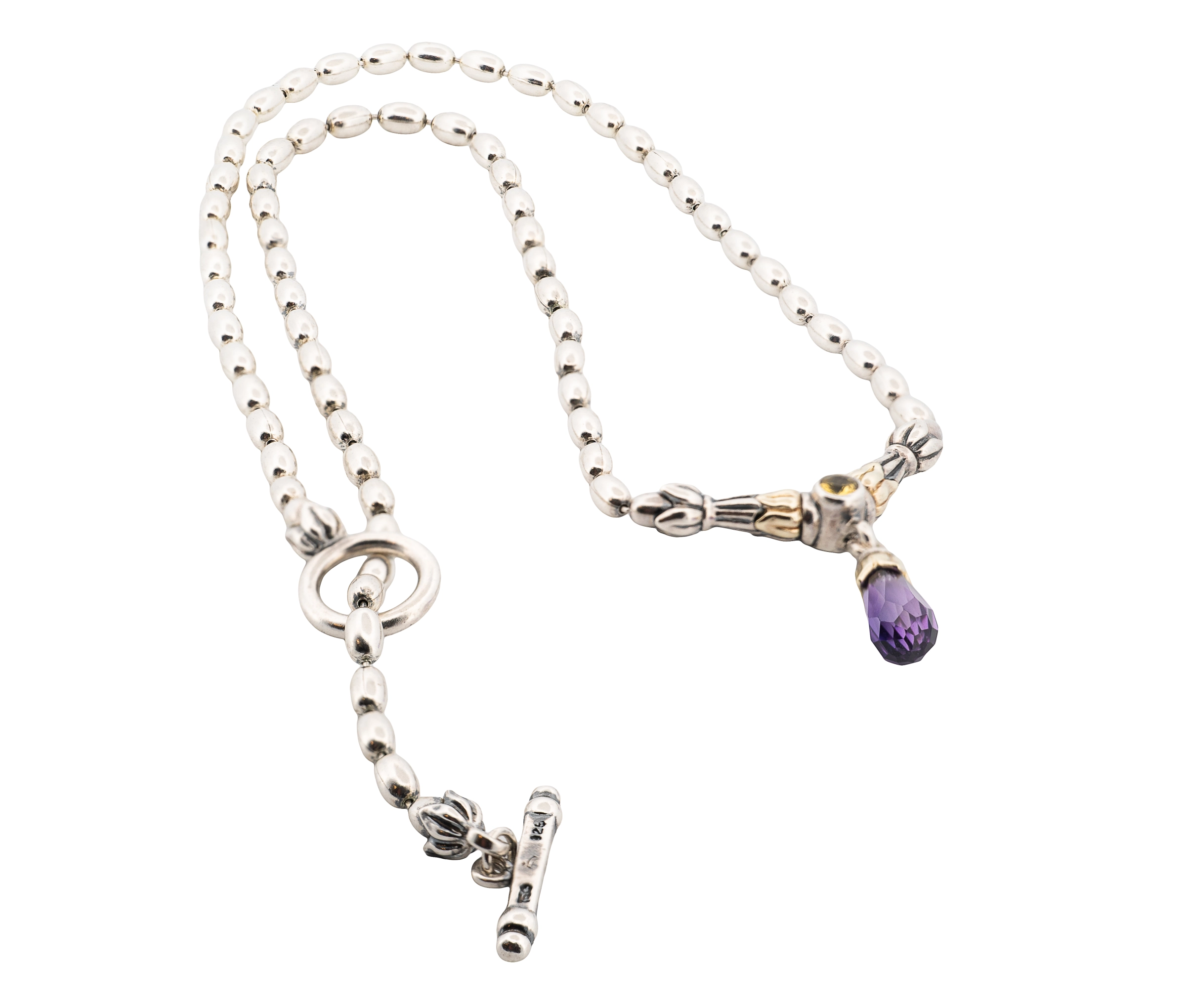 Lagos Caviar Sterling Silver and 18K Yellow Gold Citrine and Amethyst Necklace - Image 4