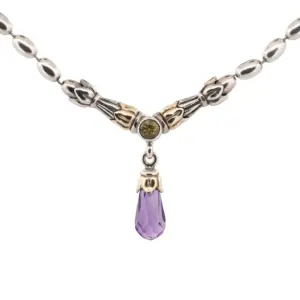 Lagos Caviar Sterling Silver and 18K Yellow Gold Citrine and Amethyst Necklace