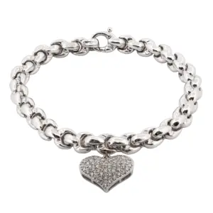 Chimento 18KT White Gold Link Bracelet with Diamond Pavé Heart Charm