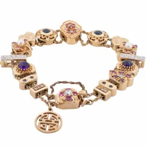 14K Yellow Gold Colored Gem and 0.20Ct Diamond Slide Bracelet