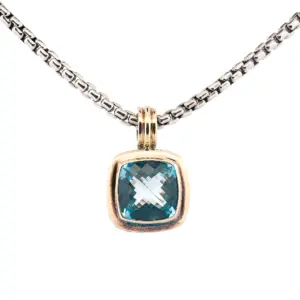 David Yurman Blue Topaz Necklace Sterling Silver 18K Gold
