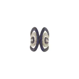 14K White Gold Diamond & Natural Sapphire Concave Style Wide Statement Ring