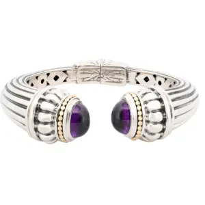 Lagos Caviar 18K Gold & Silver Amethyst Cuff Bracelet