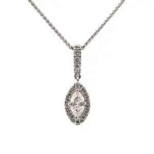14KT White Gold East-West Set Marquise Diamond, Halo Style Pendant Chain