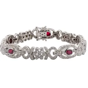 18K White Gold 1.45Ct  Ruby and 1.45Ct Diamond Fancy Link Bracelet