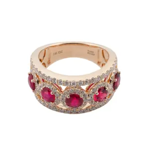 18K Yellow Gold 2.12Ct Ruby & 0.93Ct Diamond Halo Band Ring