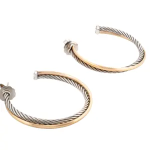 David Yurman Sterling Silver & 18K Yellow Gold Hoop Earrings