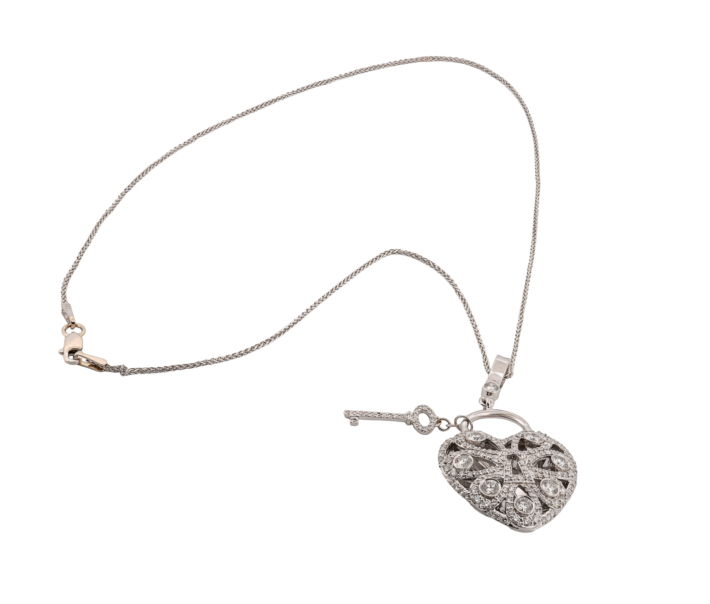 Tiffany & Co. 18K 1.92ctw Diamond Heart & Key Filigree Pendant - Image 3