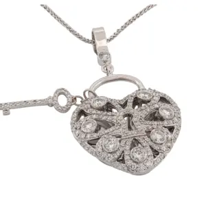Tiffany & Co. 18K 1.92ctw Diamond Heart & Key Filigree Pendant