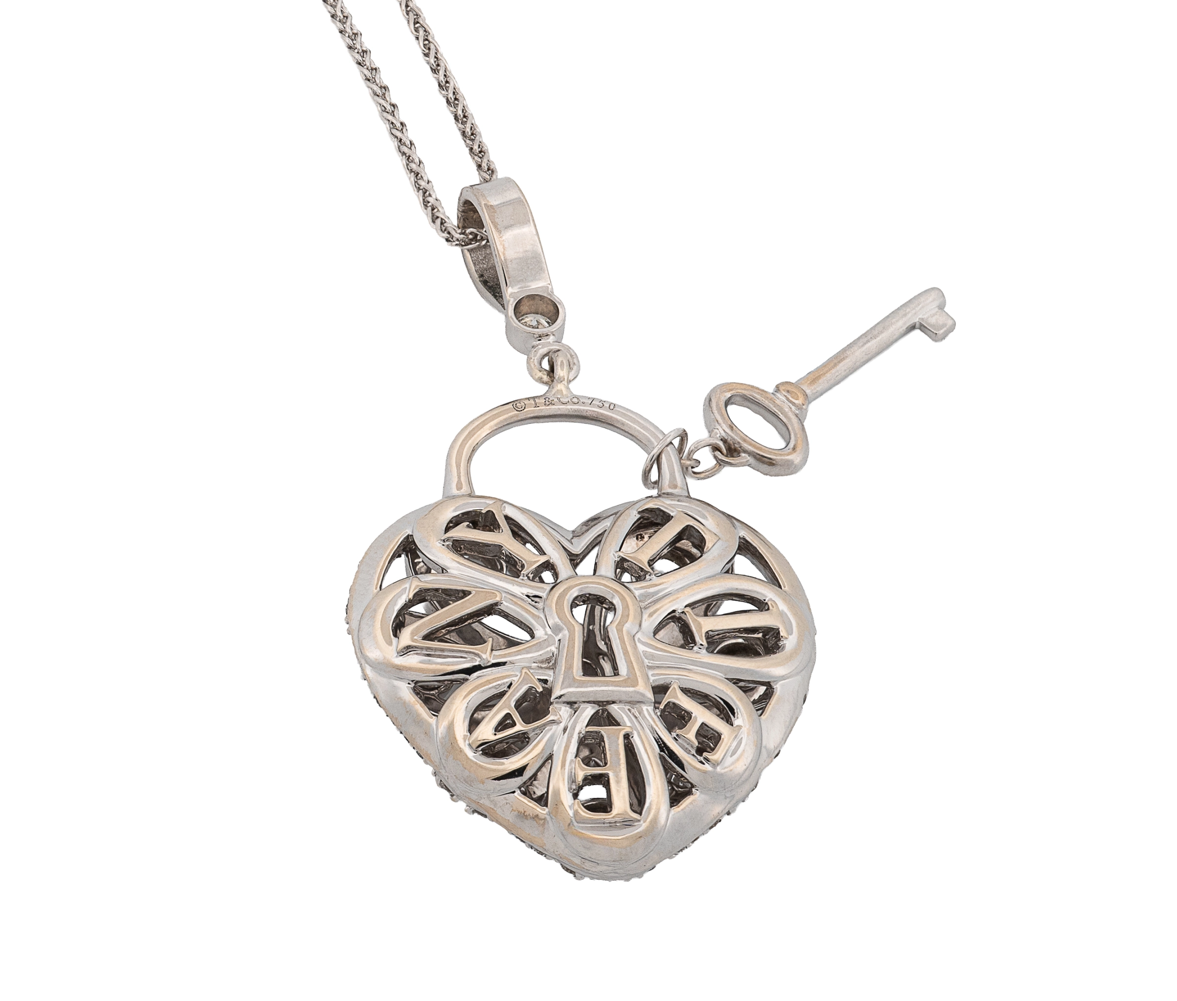 Tiffany & Co. 18K 1.92ctw Diamond Heart & Key Filigree Pendant - Image 4