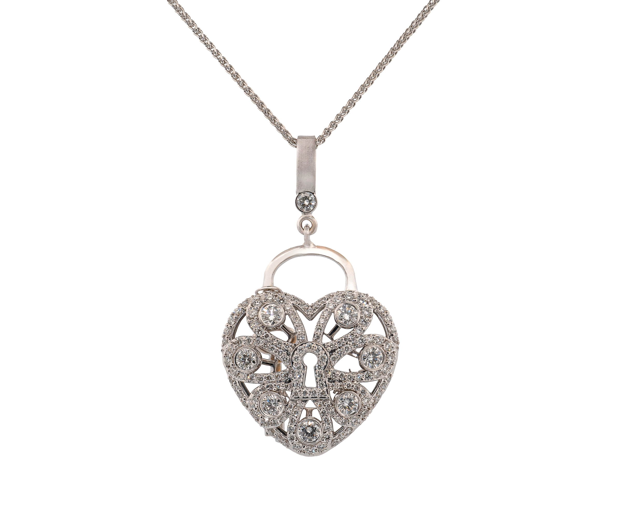 Tiffany & Co. 18K 1.92ctw Diamond Heart & Key Filigree Pendant - Image 2
