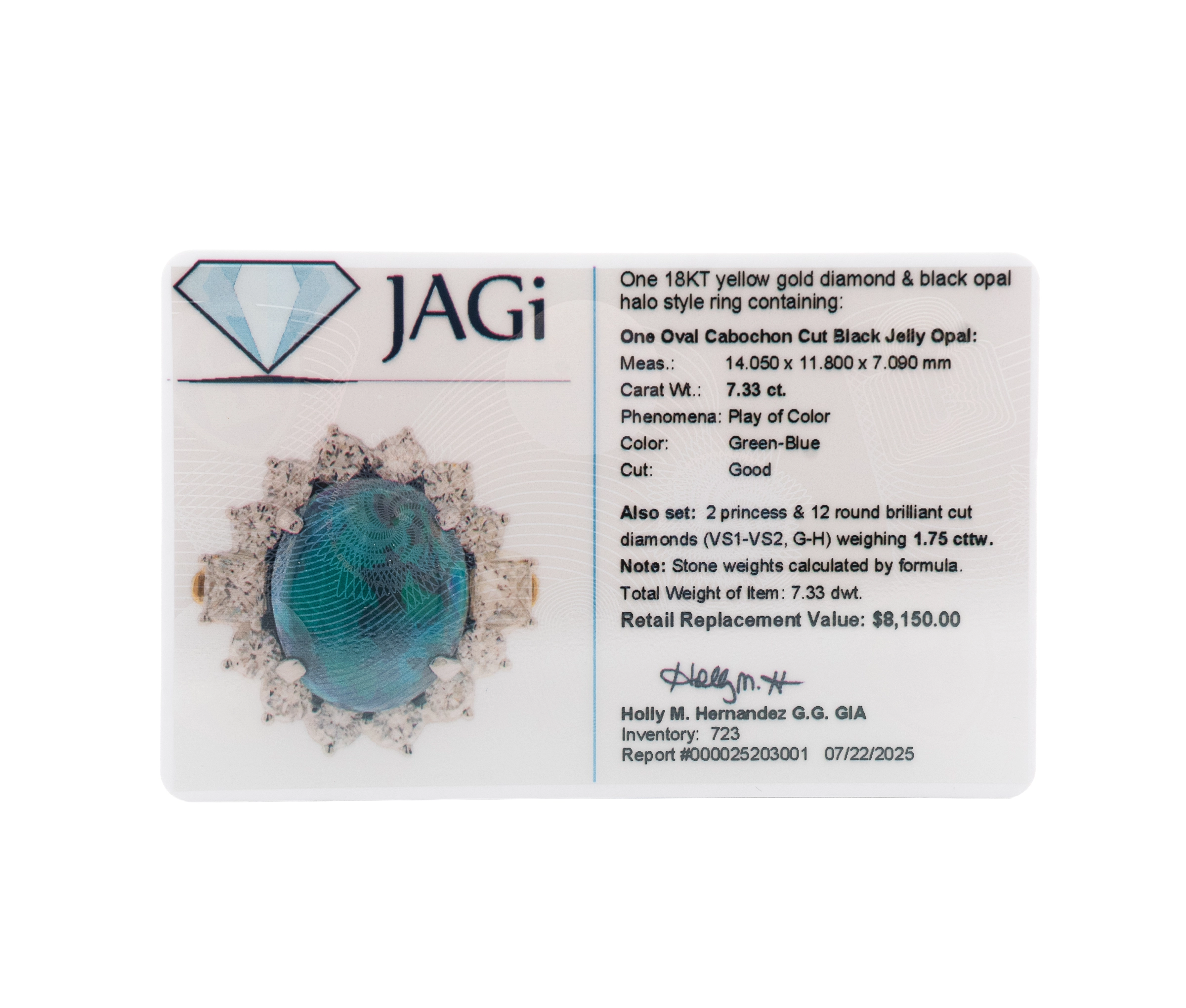 18K Yellow Gold Diamond & Black Opal Halo Style Ring - Image 5