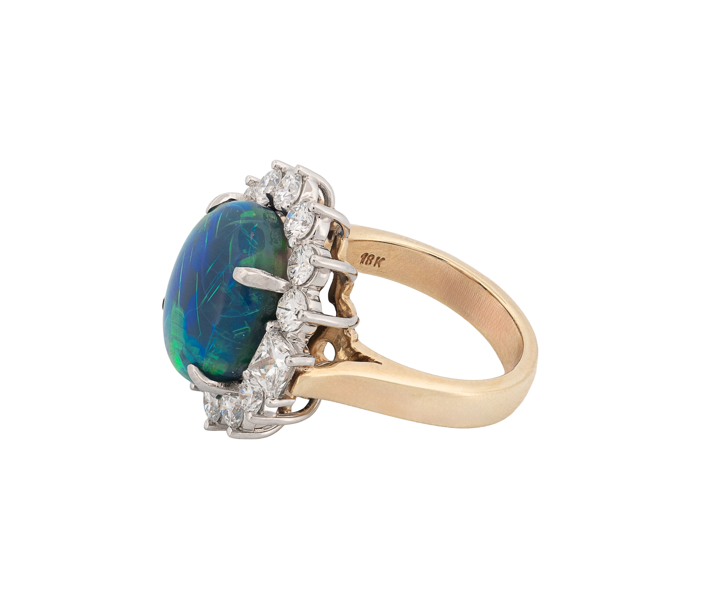 18K Yellow Gold Diamond & Black Opal Halo Style Ring - Image 2