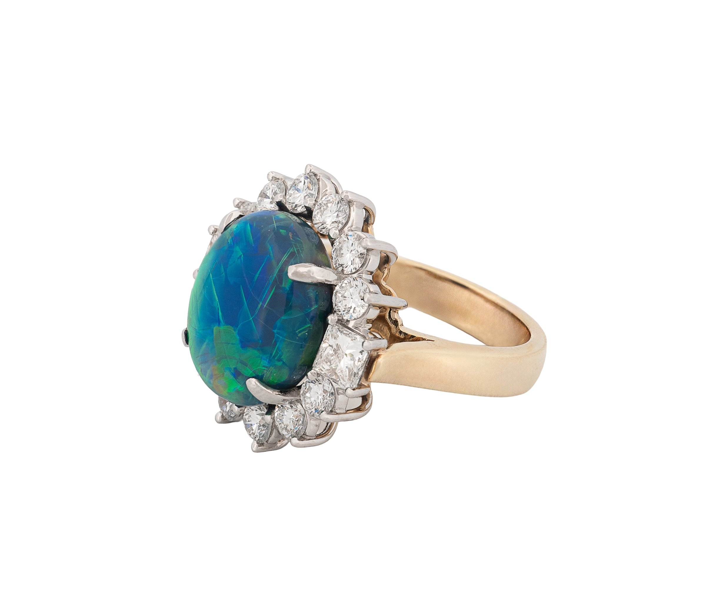 18K Yellow Gold Diamond & Black Opal Halo Style Ring - Image 3