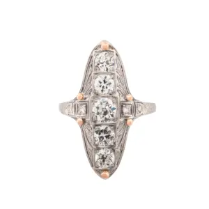 Platinum Navette Antique Diamond Ring