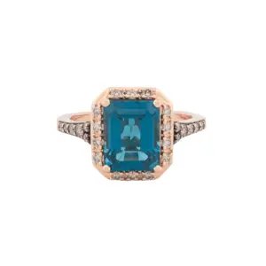 LeVian 14K Strawberry Gold Deep Sea Blue Topaz and Diamond Ring