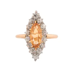 18K Yellow Gold Antique Imperial Topaz & Diamond Ring