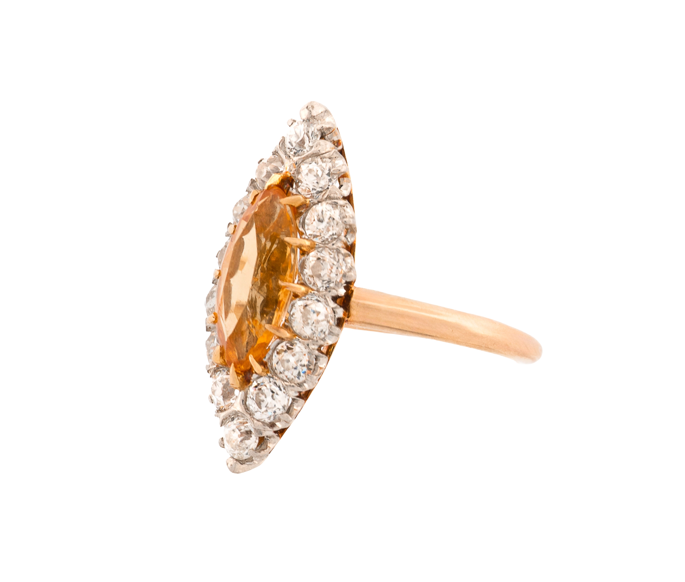 18K Yellow Gold Antique Imperial Topaz & Diamond Ring - Image 3