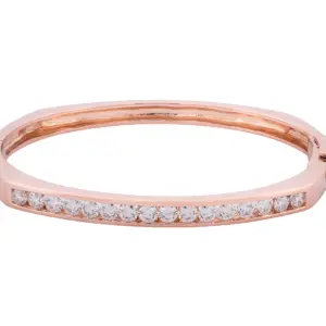 14K Rose Gold Channel Set Diamond Geometric Hinged Bangle Bracelet