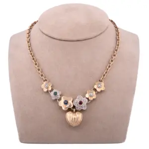 14K Yellow Gold Sapphire, Ruby, Emerald & Diamond Necklace
