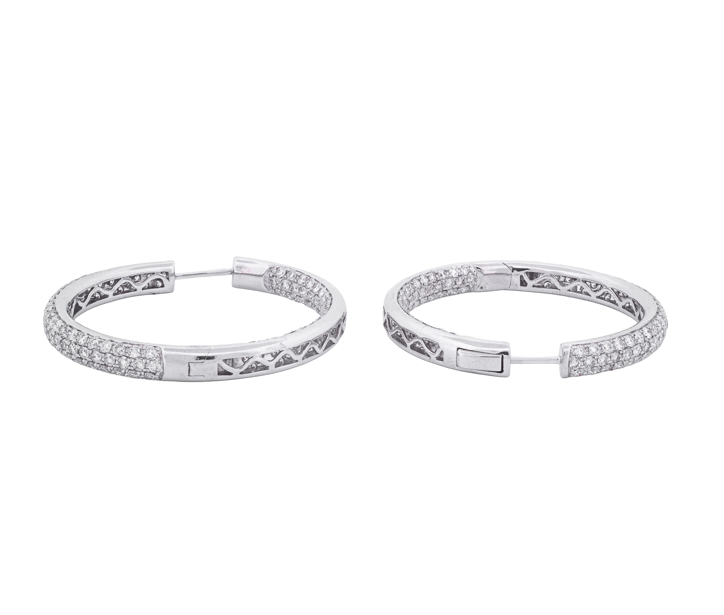 14K White Gold 4.82ct Diamond Hoop Earrings - Image 4