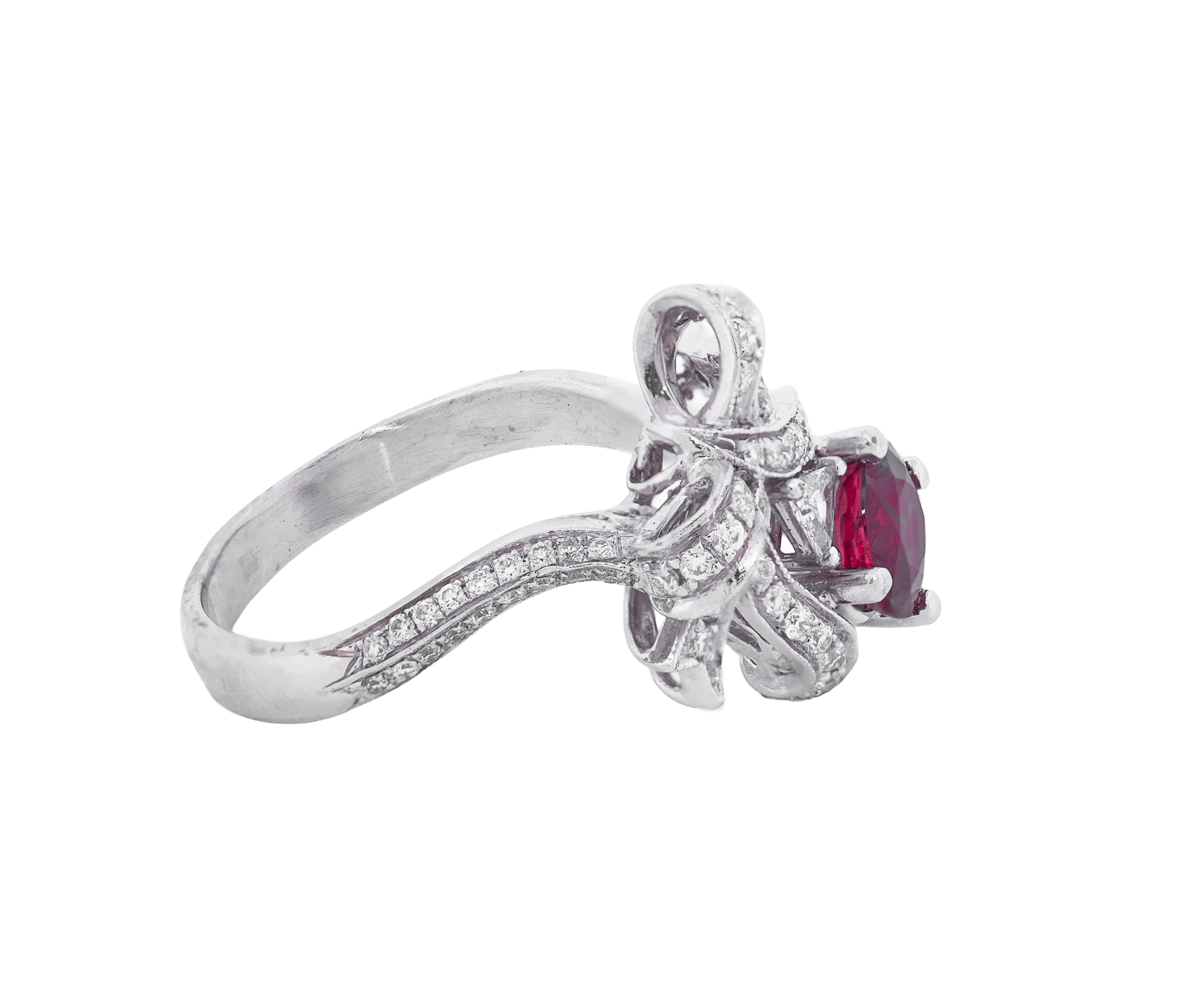 14K White Gold Ruby and Diamond Festive Bowtie Ring with - Image 3
