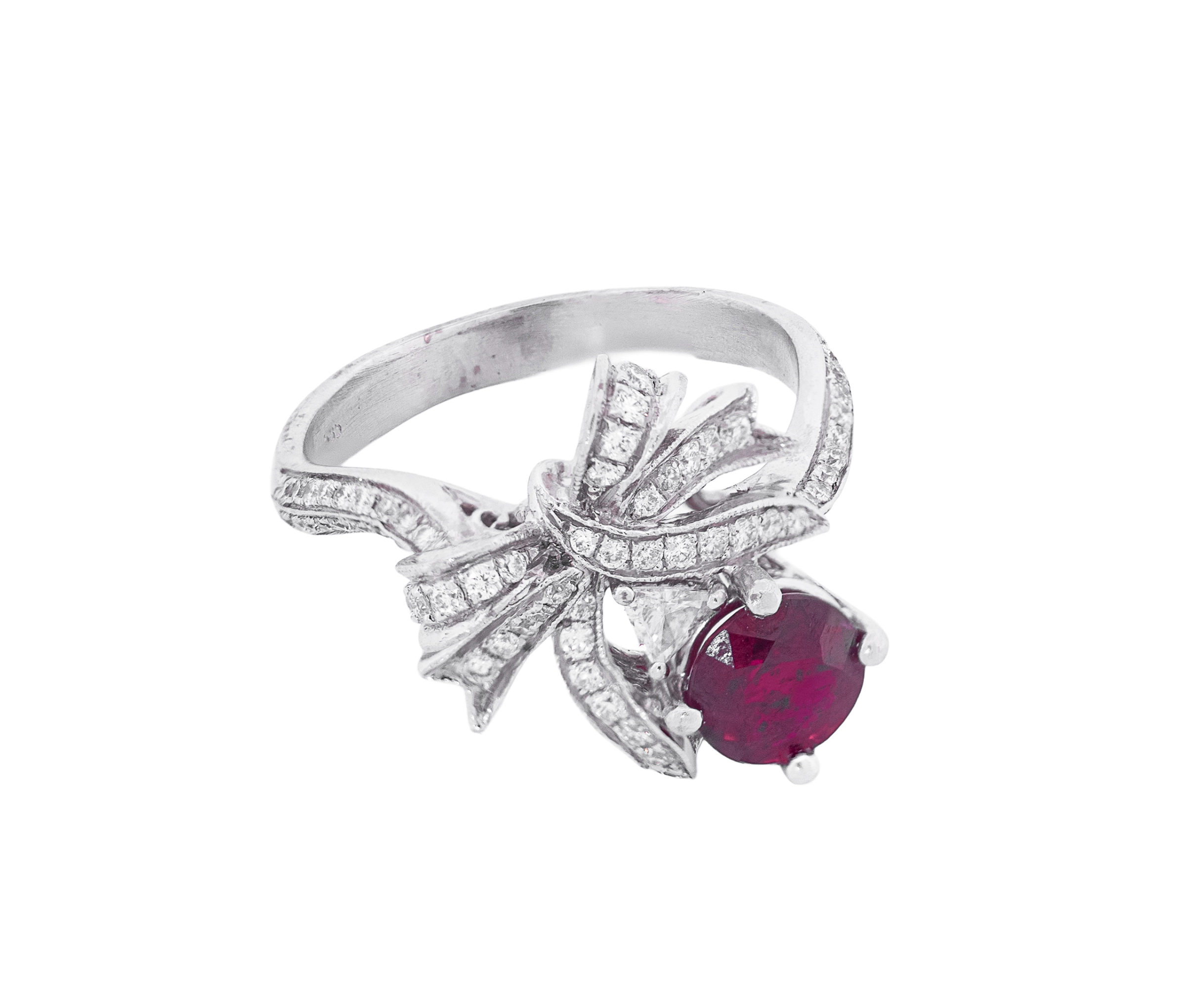 14K White Gold Ruby and Diamond Festive Bowtie Ring with - Image 4