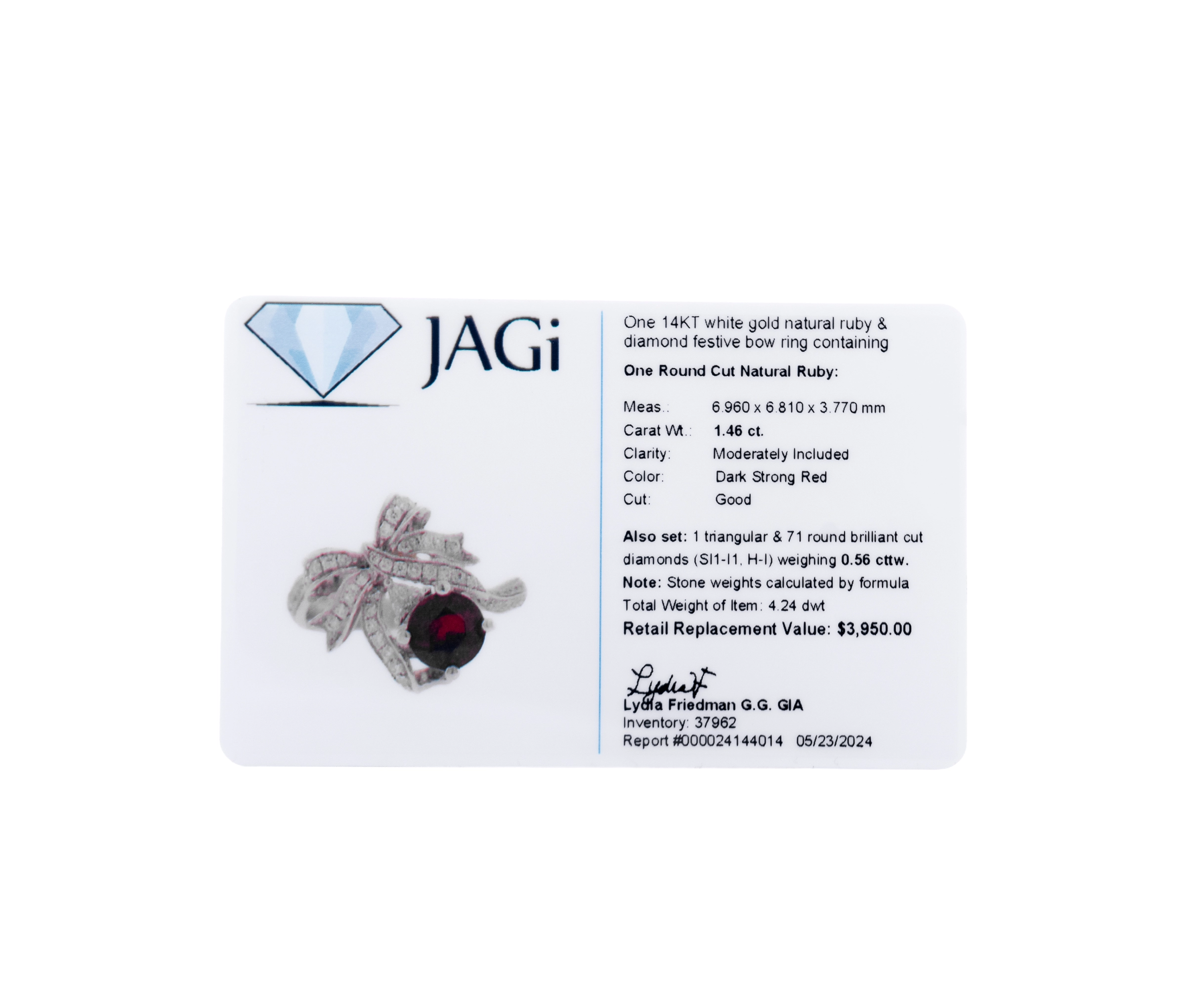 14K White Gold Ruby and Diamond Festive Bowtie Ring with - Image 5