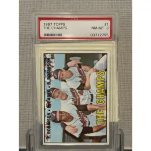 1967 Topps "The Champs" Frank Robinson/Brooks Robinson/Hank Bauer PSA 8