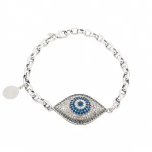 14K & 18K White Gold Diamond & Sapphire Evil Eye Bracelet